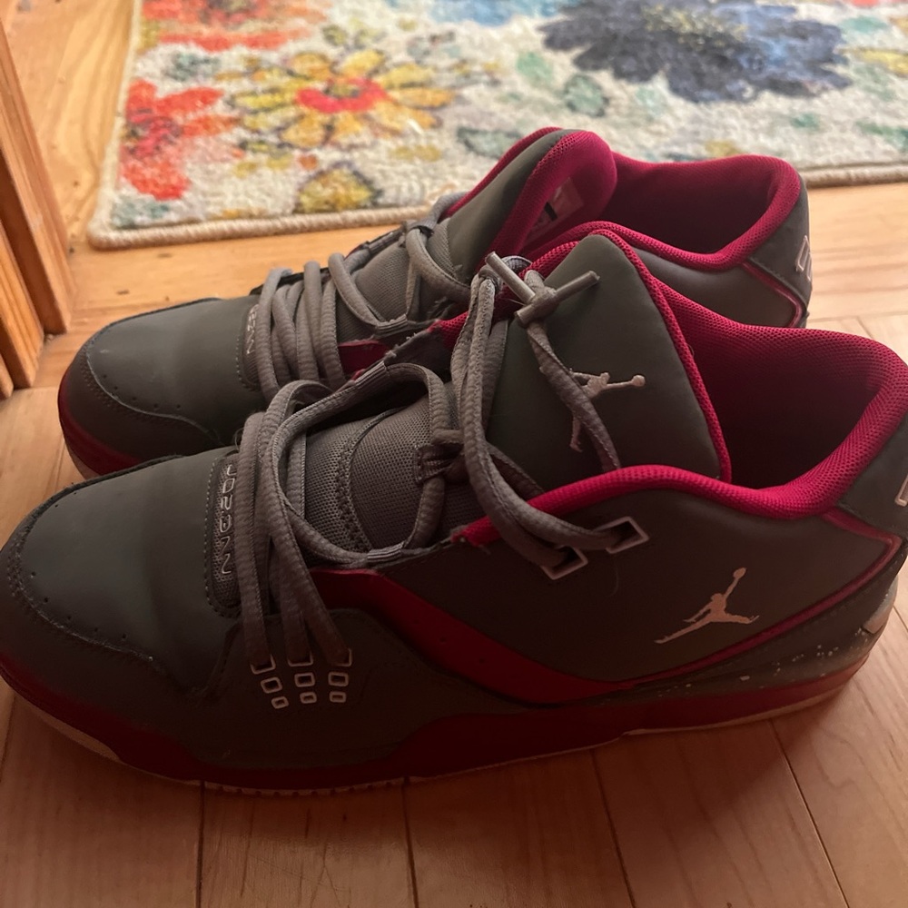 Gray and Red Athletic Sneakers